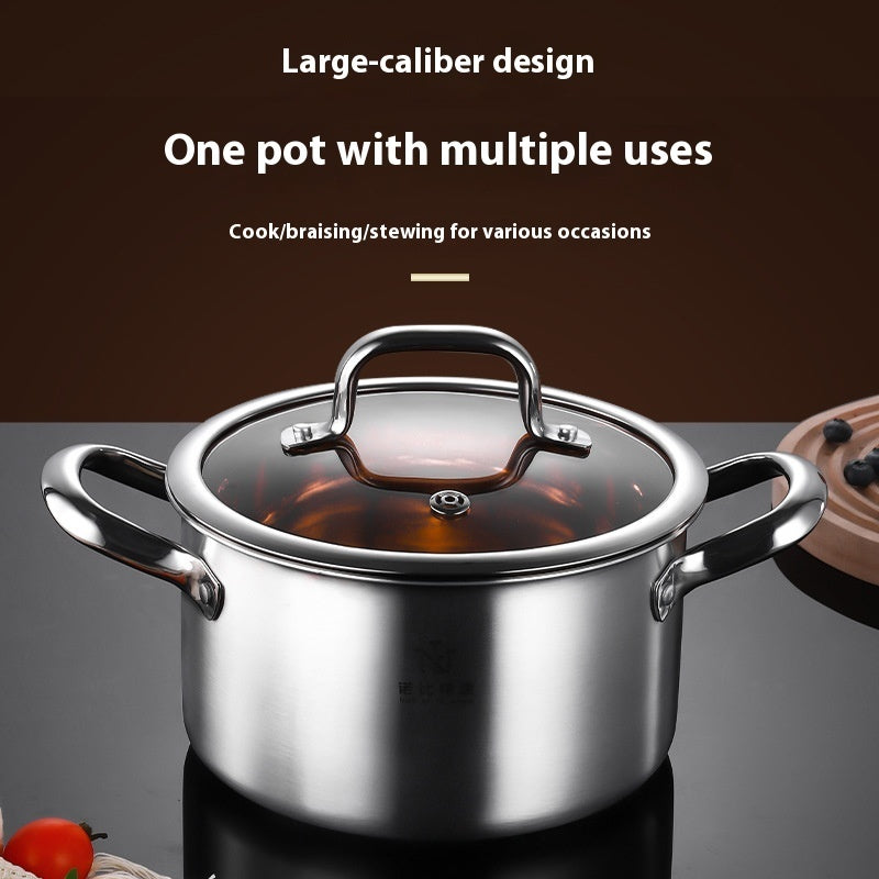 toolavo Non-stick Kitchen Thickened 304 Stainless Steel Pot Set – Durable Soup Pot with Glass Lid - Toolavo