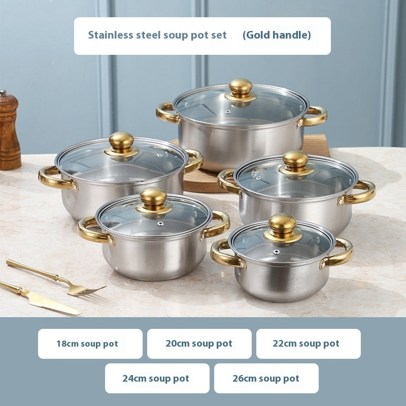 Toolavo Stainless Steel Soup Pot & Steamer Combination Set – 5-Piece Uncoated Cookware with Glass Lids, Induction & Gas Compatible, Durable Everyday Kitchen Pots - Toolavo