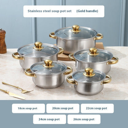 Toolavo Stainless Steel Soup Pot & Steamer Combination Set – 5-Piece Uncoated Cookware with Glass Lids, Induction & Gas Compatible, Durable Everyday Kitchen Pots - Toolavo