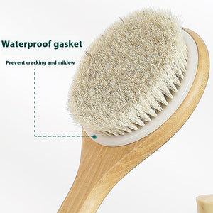 Toolavo Long Handle Pig Bristle Wooden Bath Brush – Soft & Hard Bristles for Body Scrub