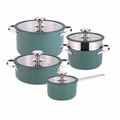 Toolavo 304 Stainless Steel Soup Pot 4-Piece Set – Korean Style Cookware with Double-Sole Bottom, Silicone Glass Lids – Milk Pot, Soup Steamer, Hot Pot & Casserole - Toolavo