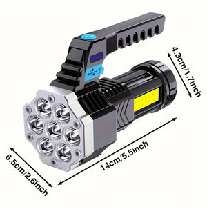 7 LED Rechargeable Flashlight – COB Torch with 4 Modes, USB Charging, Waterproof Work Light