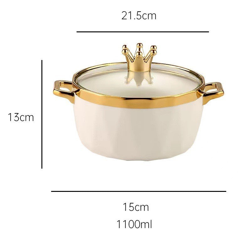 Toolavo Instant Noodle Bowl with Lid – Ceramic Soup Bowl for Dormitory & Household Use, Stylish Luxury Design, Microwave-Free Dining Bowl - Toolavo