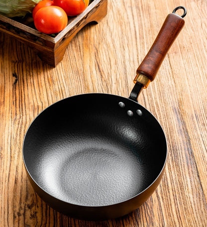 toolavo Non-Coated Non-Stick Pan – Refined Iron Wok for Baby Food & Household Cooking, Multiple Sizes & Lids - Toolavo