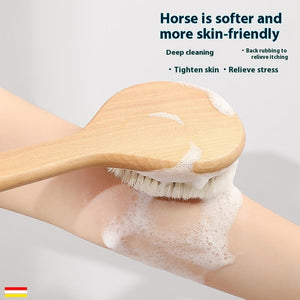 Toolavo Long Handle Pig Bristle Wooden Bath Brush – Soft & Hard Bristles for Body Scrub