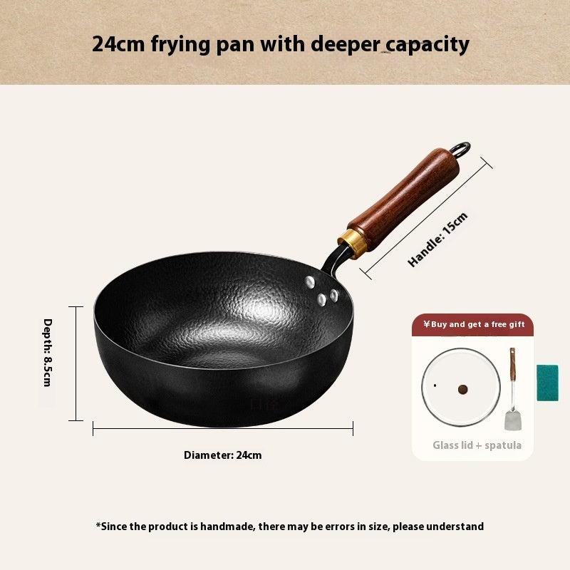 toolavo Non-Coated Non-Stick Pan – Refined Iron Wok for Baby Food & Household Cooking, Multiple Sizes & Lids - Toolavo