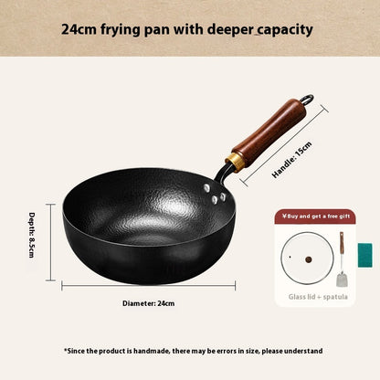 toolavo Non-Coated Non-Stick Pan – Refined Iron Wok for Baby Food & Household Cooking, Multiple Sizes & Lids - Toolavo