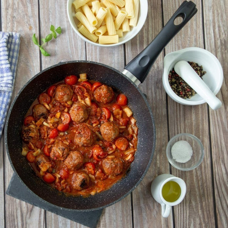 Toolavo Non-Stick Black Frying Pan – 24cm Ceramic PTFE Coated, Gas, Electric & Induction Compatible with Anti-Scalding Handle - Toolavo