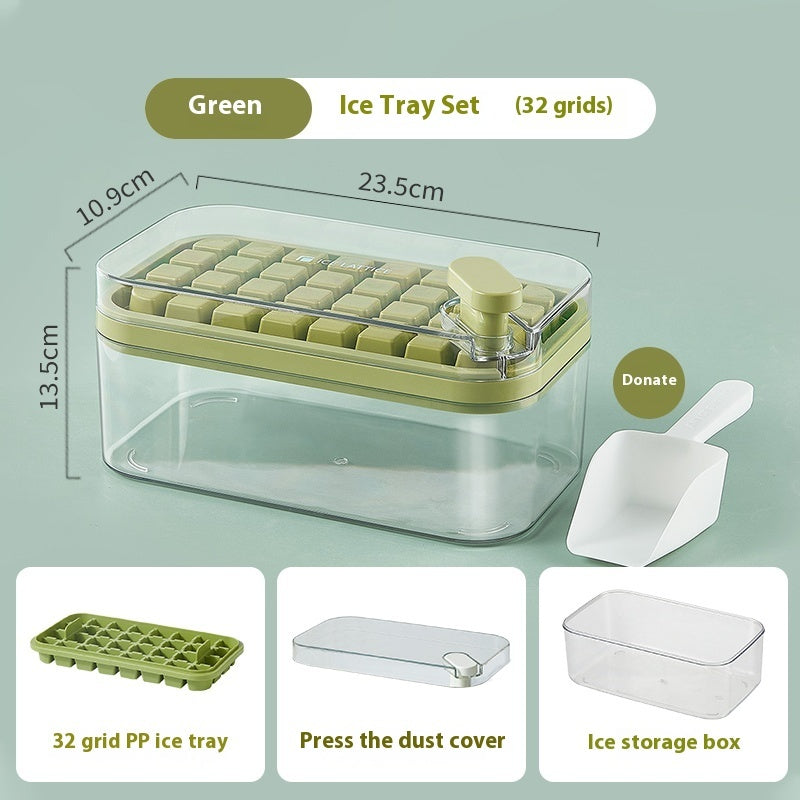 Toolavo Press Ice Tray with Box & Scoop – Food-Grade Refrigerator Ice Cube Maker (32/64 Grid Options)