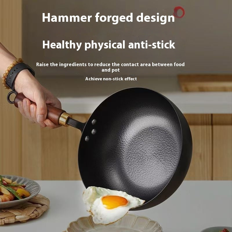 toolavo Non-Coated Non-Stick Pan – Refined Iron Wok for Baby Food & Household Cooking, Multiple Sizes & Lids