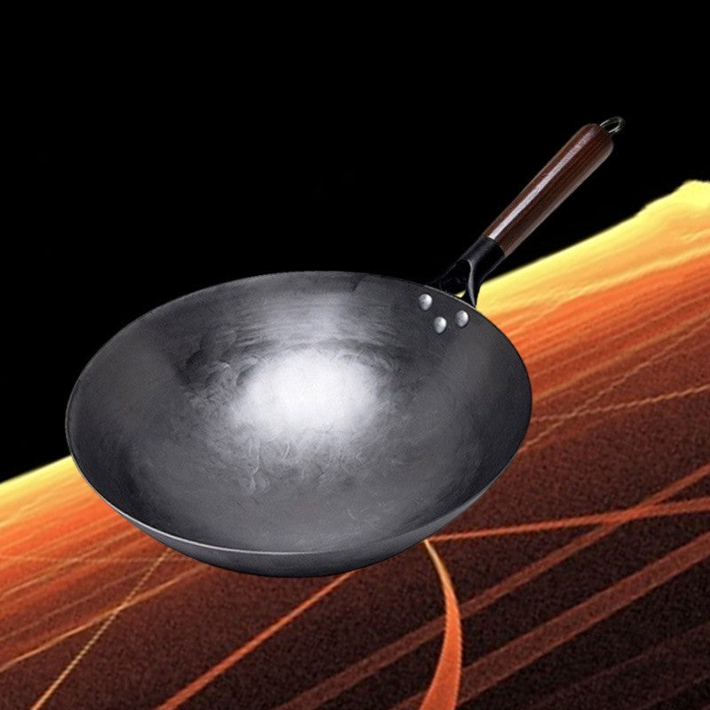 toolavo Handmade Non-Coated Frying Pan – Non-Stick Refined Iron Pan with Wooden Handle & Glass Lid