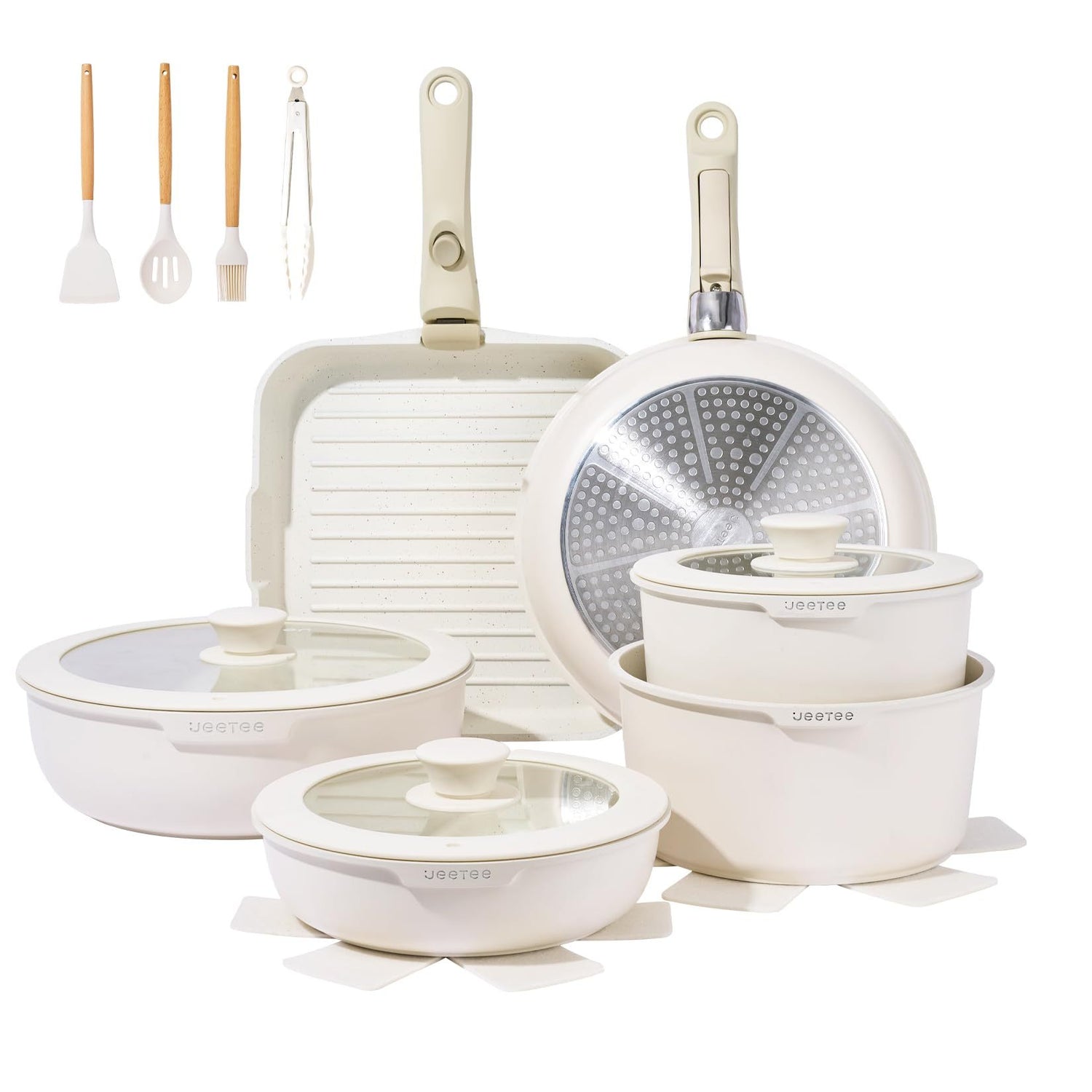 Toolavo Six-Piece Detachable Handle Pot Set – Space-Saving Non-Stick Cookware with Removable Handles, Multi-Purpose Pots for Gas & Induction Cookers - Toolavo