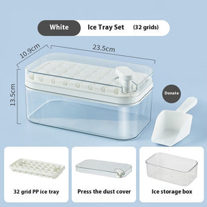 Toolavo Press Ice Tray with Box & Scoop – Food-Grade Refrigerator Ice Cube Maker (32/64 Grid Options)