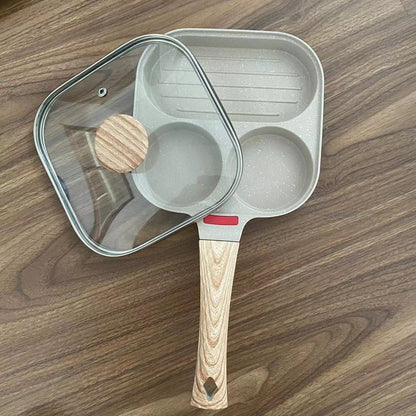 Toolavo 4-Hole Non-Stick Frying Pan with Lid – Aluminum Alloy Breakfast Skillet for Eggs, Pancakes & Tamagoyaki, Induction Compatible, Easy-Clean Design - Toolavo